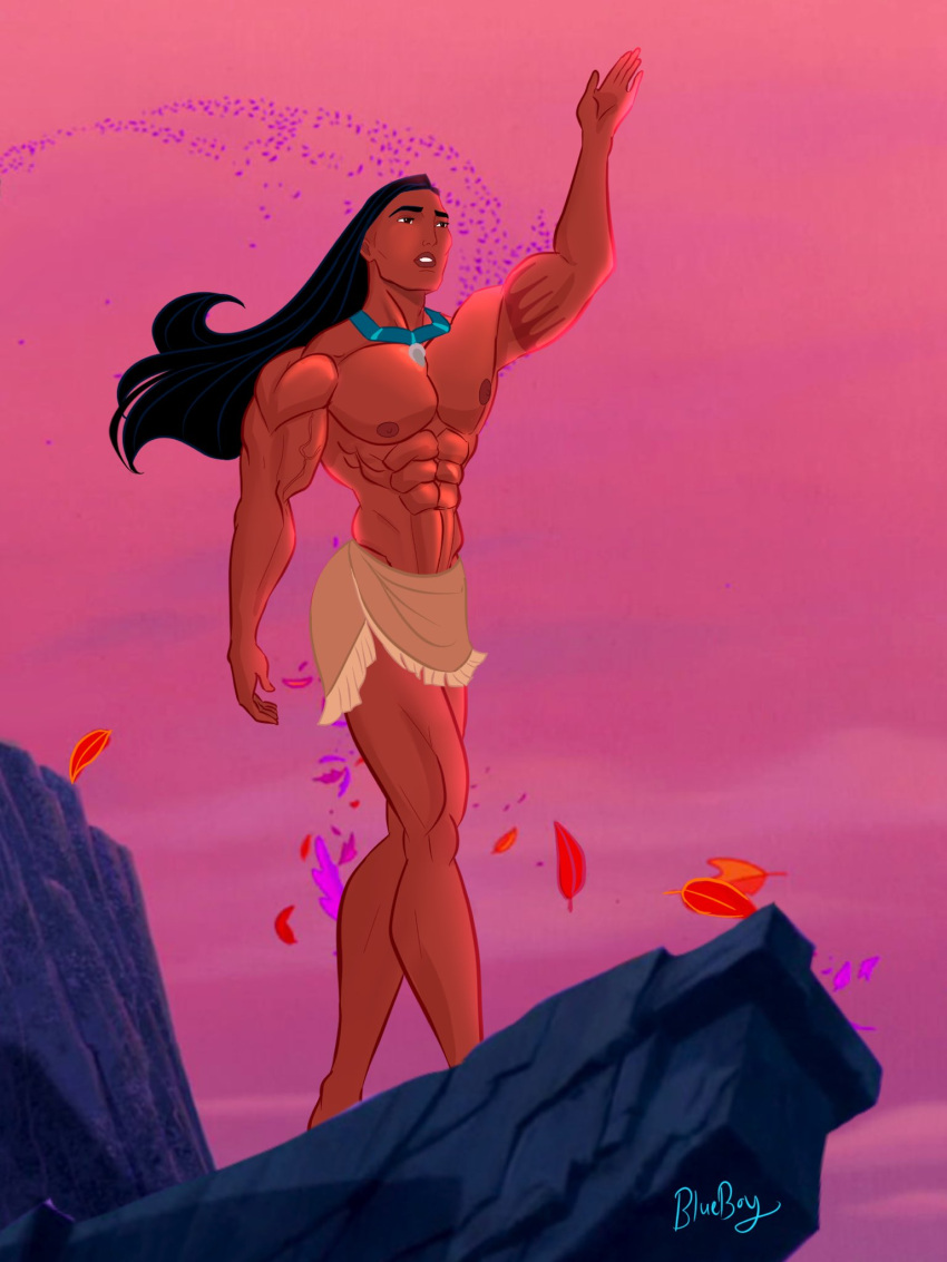 abs biceps blueboybara disney genderswap_(ftm) long_hair male male_only muscles muscular muscular_male native_american native_american_male nature outdoors outside pecs pocahontas pocahontas_(character) rule_63 shirtless_male tan-skinned_male tan_skin thick_thighs