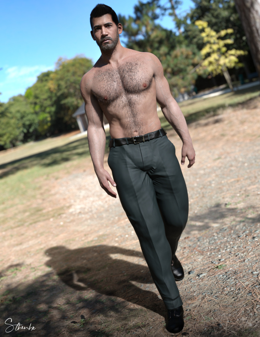 3d 3d_(artwork) 3d_model aged_up capcom carlos_oliveira daddy daddy_kink dilf gentleman hairy hairy_male male male_focus male_only middle_aged middle_aged_male middle_aged_man outdoors resident_evil resident_evil_3 resident_evil_3_remake shirtless shirtless_male slacks solo solo_focus solo_male stern_expression sthenhx walking_towards_viewer