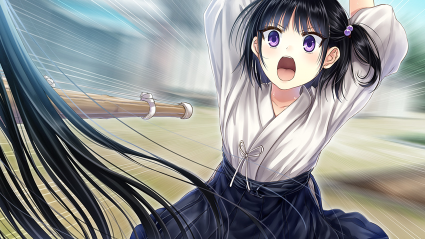 ayame_no_machi_to_ohimesama black_hair furukawa_himeko game_cg japanese_clothes kazuharu_kina more_(company) purple_eyes short_hair