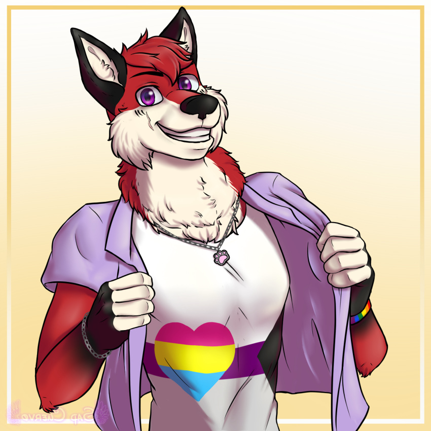 canid canine claws facial_scar felid feline fluffy fluffy_tail fox hi_res hybrid jewelry lgbt lgbt_pride lgbt_pride_month male mammal necklace nude nude_anthro open_mouth pawpads paws pride_colors rainbow_flag rainbow_pride_flag rainbow_symbol scar solo tail true_fox xfotzy