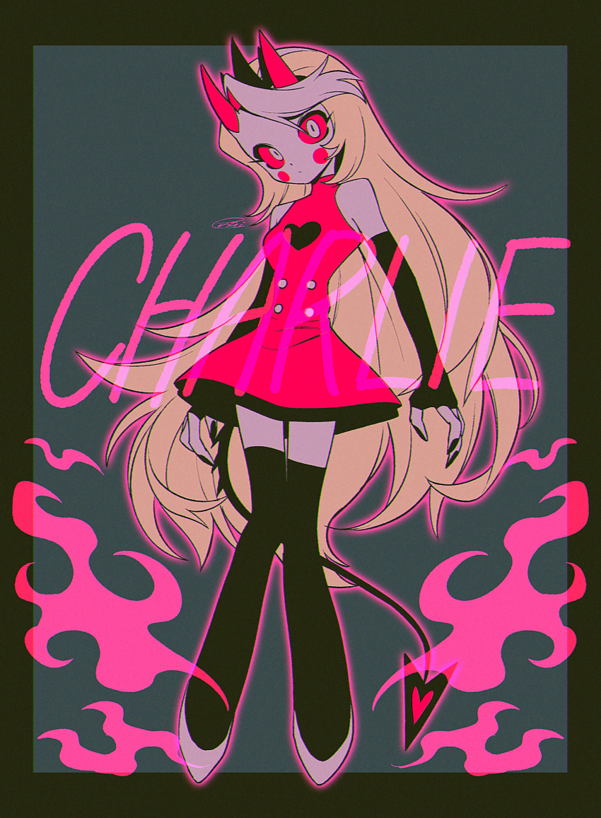 absurd_res character_name charlie_morningstar clothed clothing demon demon_humanoid dress enaic31 female hazbin_hotel hi_res humanoid not_furry red_sclera solo spade_tail tail