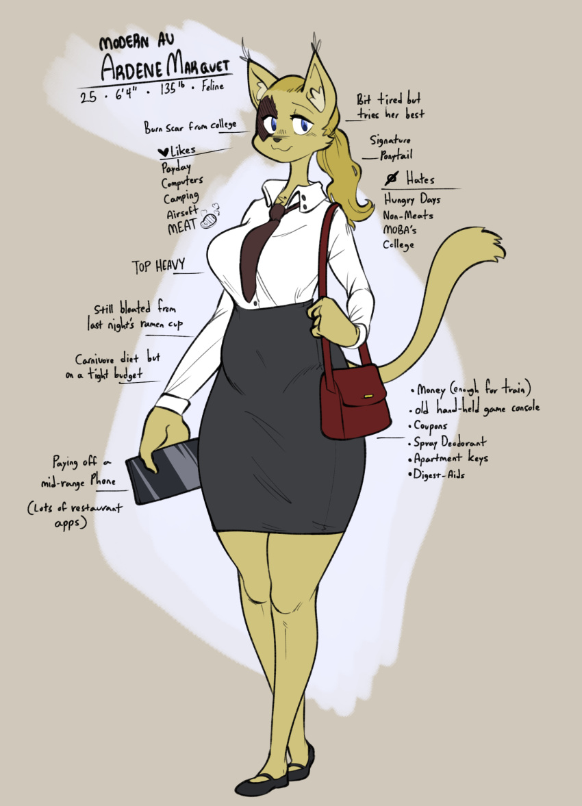 anthro ardene_marquet au big_breasts blonde_hair bottomwear breasts button_up clothing domestic_cat felid feline felis female formal_wear hair hi_res mammal office_lady original_character pencil_skirt reference_image sinfullapis skirt slightly_chubby