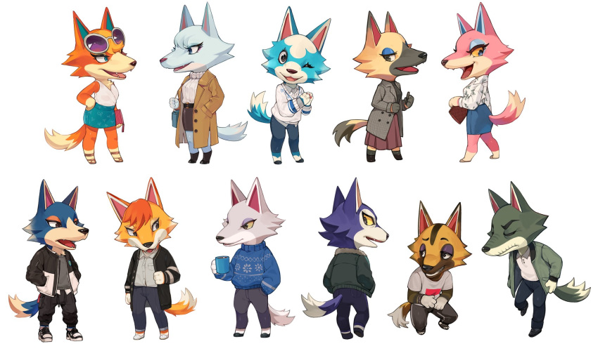 animal_crossing anthro arctic_wolf audie_(animal_crossing) blonde_hair blue_body blue_eyes blue_fur breasts canid canine canis chief_(animal_crossing) closed_eyes clothed clothing dobie_(animal_crossing) eyelashes eyeshadow eyewear fang_(animal_crossing) female fox freya_(animal_crossing) fur grey_body grey_fur group hair hi_res kyle_(animal_crossing) large_group lobo_(animal_crossing) makeup male mammal mature_anthro mature_male multicolored_body nintendo old pink_body pink_fur skye_(animal_crossing) sunglasses tuxtux vivian_(animal_crossing) white_body white_fur whitney_(animal_crossing) wolf wolfgang_(animal_crossing) yellow_sclera