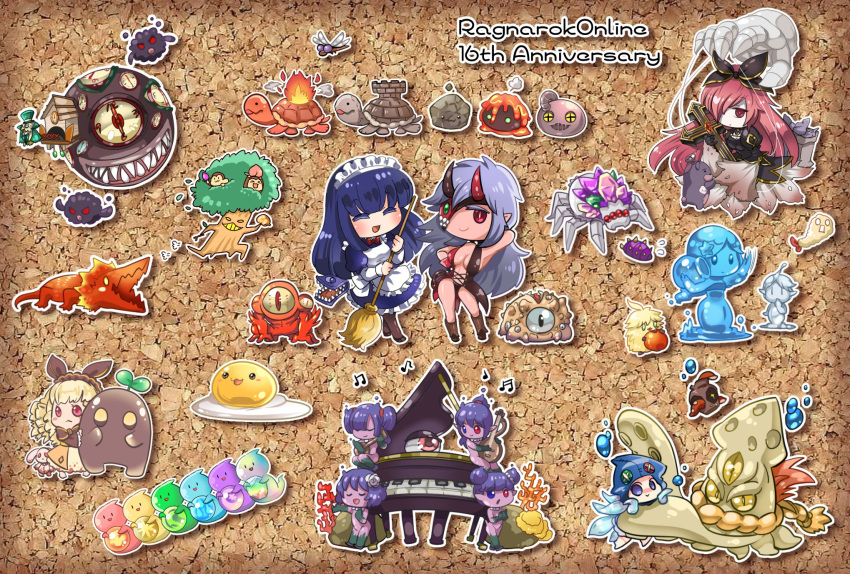 6+girls :3 alice_(ragnarok_online) amdarias anniversary aqua_elemental armpits blue_hair boots breasts broom brown_footwear bug celine_kimi character_request chibi cleavage closed_eyes closed_mouth commentary_request creature dolomedes dragonfly eggring enchanted_peach_tree fabre ferre_(ragnarok_online) full_body grand_piano grin half_mask heater_(ragnarok_online) highres holding holding_broom instrument jitterbug_(ragnarok_online) kraken_(ragnarok_online) large_breasts long_hair looking_at_viewer love_morocc magmaring maid maid_headdress marionette mask mask_over_one_eye metaling miming_(ragnarok_online) monkey monster multiple_girls open_mouth owl_baron piamette piano pink_hair pointy_ears pot_dofle protected_link punk_(ragnarok_online) puppet purple_hair ragnarok_online red_eyes rideword_(ragnarok_online) root_of_corruption salamander_(ragnarok_online) sedora smile solider_(ragnarok_online) spider stapo stuffed_animal stuffed_toy teddy_bear teddy_bear_(ragnarok_online) time_holder tree turtle yoyo_(ragnarok_online) zealotus