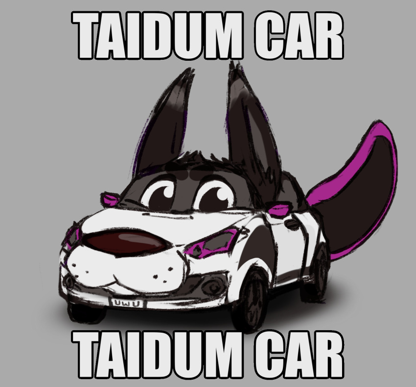 ambiguous_gender axolotl_tail brown_ears brown_nose brown_tail car hi_res license_plate living_car living_machine living_vehicle looking_at_viewer machine meme pink_tail simple_background smaller_version_at_source solo taidum tail thanos_car toony_car torrn uwu vehicle white_body