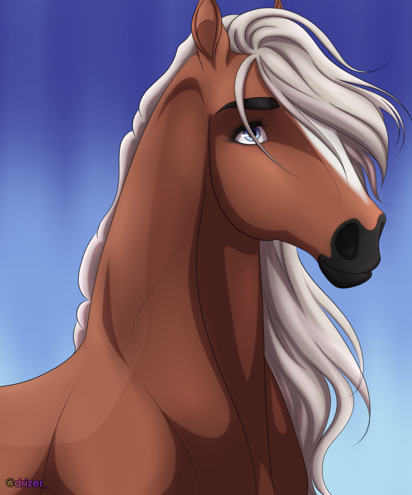 ambiguous_gender blue_background blue_eyes bust_portrait dolehest drizer equid equine feral gradient_background headshot_portrait hi_res horse male_(lore) mammal maxym_(bloopertrooper) portrait simple_background solo