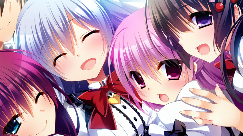 ayashiro_kagari bow front_wing game_cg innocent_girl midou_konoka nanaca_mai nanami_hinako ousaka_kanae seifuku wink