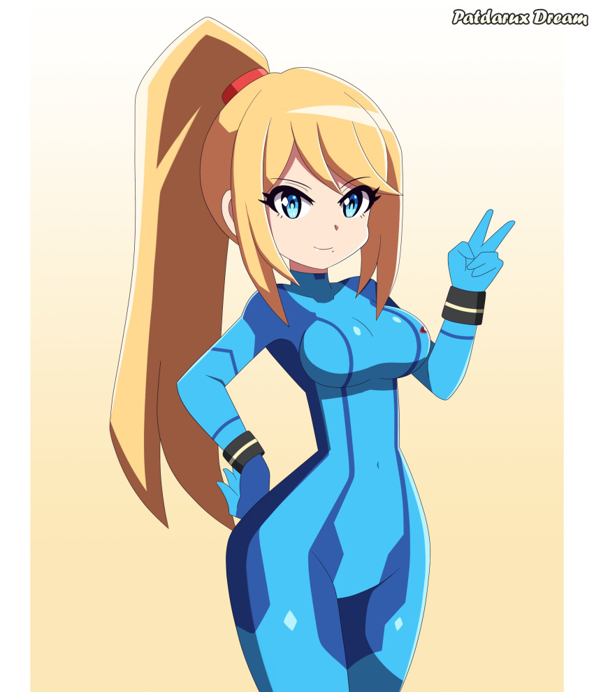 accurate_art_style blonde_hair blue_eyes breasts female female_only metroid nintendo patdarux samus_aran shantae_and_the_seven_sirens_(artstyle) solo tagme zero_suit zero_suit_samus