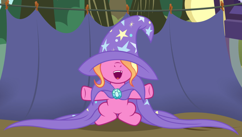 badumsquish blonde_hair cape clothing equid equine female friendship_is_magic hair hasbro hat headgear headwear hi_res horse luster_dawn_(mlp) mammal my_little_pony obscured_eyes oversized_clothing pony smile solo tooth_gap witch_hat young