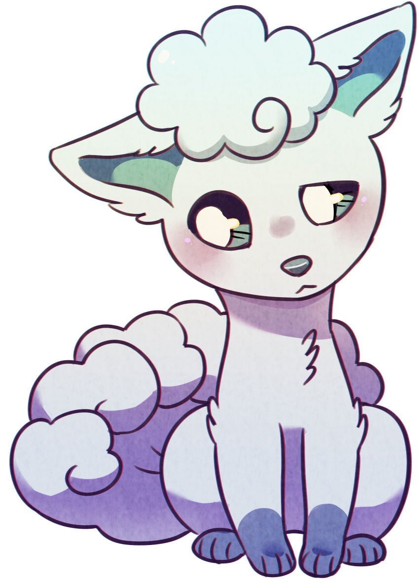 2018 alolan_form alolan_vulpix alpha_channel ambiguous_gender digital_media_(artwork) feral flavia-elric fur generation_7_pokemon hi_res mouth_closed multi_tail nintendo paws pokemon pokemon_(species) pupils quadruped regional_form_(pokemon) sitting solo tail white_body white_fur white_pupils white_tail