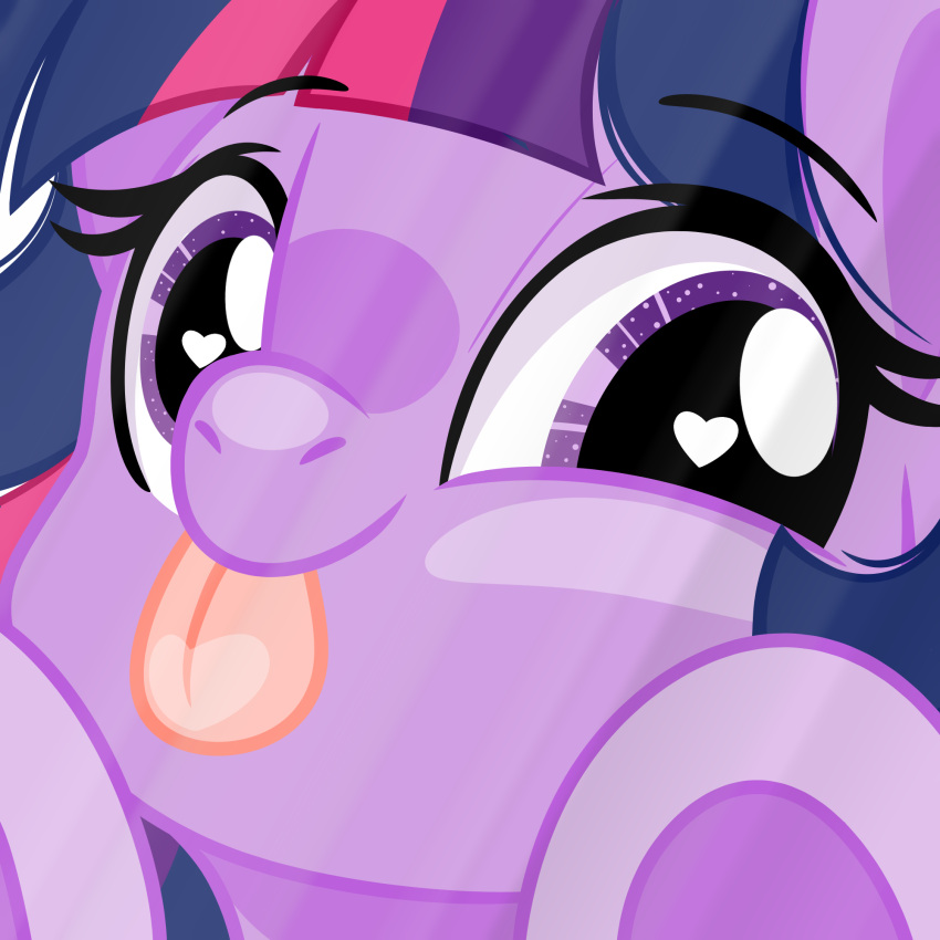 1:1 close-up emberslament equid equine female friendship_is_magic fur hair hasbro heart_eyes heart_symbol hi_res hooves horse licking licking_glass mammal my_little_pony pony portrait purple_body purple_eyes purple_fur purple_hair solo tongue tongue_out twilight_sparkle_(mlp)