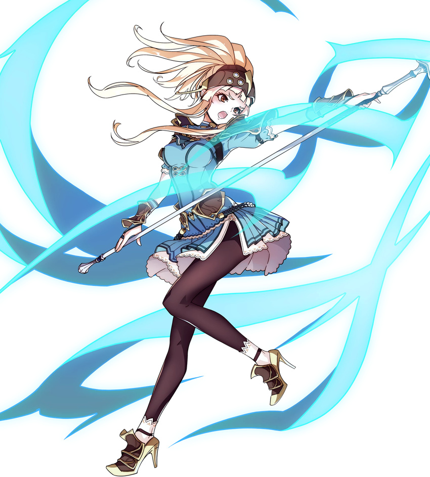 arm_guards armor blonde_hair breasts bridal_gauntlets brown_eyes clair_(fire_emblem) dress female fire_emblem fire_emblem_echoes:_shadows_of_valentia fire_emblem_gaiden fire_emblem_heroes full_body gloves helmet high_heels highres holding holding_weapon leggings long_hair looking_away medium_breasts official_art open_mouth polearm ponytail shoes short_dress shoulder_armor simple_background smile solo spear takagi_masafumi transparent_background weapon