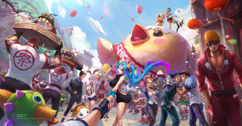 6+boys 6+girls academy_ekko alistar_(league_of_legends) amumu animal_ears annie_(league_of_legends) arcade_sona armor bald bird black_hair blazer blitzcrank blonde_hair blue_eyes blue_hair blue_sky bracelet braum_(league_of_legends) breasts building caitlyn_(league_of_legends) carrying_overhead cherry_blossoms chick cleavage cloud commentary_request cosplay crop_top darius_(league_of_legends) day ekko_(league_of_legends) ezreal festival fingerless_gloves forecast_janna garen_(league_of_legends) glasses gloves gnar_(league_of_legends) goggles graves_(league_of_legends) green_hair hair_ornament highres holding_hands jacket janna_(league_of_legends) jewelry jinx_(league_of_legends) kled kog'maw kusanagi_lin lamppost lantern large_breasts league_of_legends lee_sin long_hair lulu_(league_of_legends) lux_(league_of_legends) medium_breasts meme_attire microphone motion_blur multicolored_hair multiple_boys multiple_girls nidalee officer_caitlyn outdoors pantheon_(league_of_legends) pantyhose pencil_skirt petite ponytail poppy_(league_of_legends) poro_(league_of_legends) pov purple_hair rabbit_ears rakan_(league_of_legends) rakan_(league_of_legends)_(cosplay) riven_(league_of_legends) road shirt shorts shoulder_armor skaarl skirt sky sona_(league_of_legends) star_(symbol) star_hair_ornament street sunglasses suspenders teemo tuxedo twintails twisted_fate very_long_hair virgin_killer_sweater weibo_watermark white_hair white_shirt willump xayah xayah_(cosplay) yasuo_(league_of_legends) yordle zed_(league_of_legends) ziggs