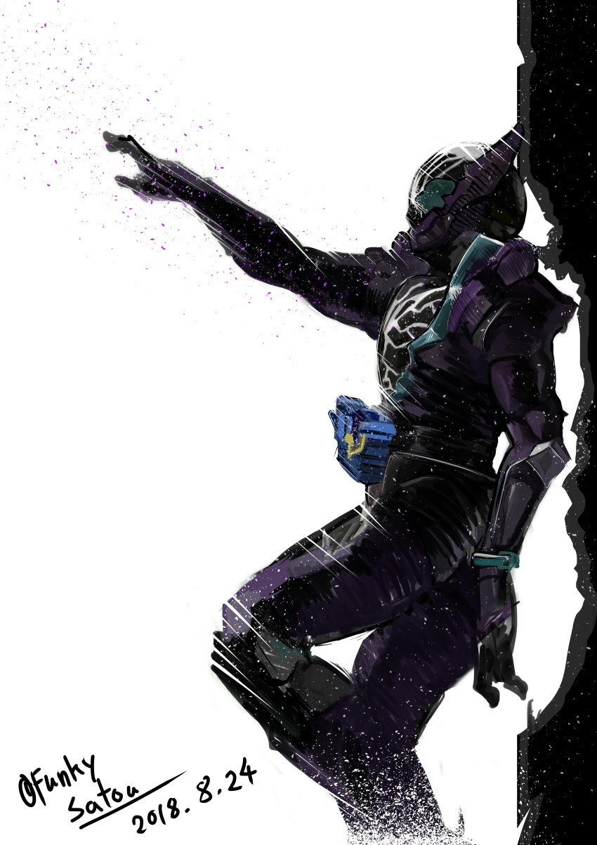 1boy absurdres aqua_eyes arm_up armor artist_name belt breastplate commentary_request crocodile crocodile_fullbottle crocodilian dated full_armor funkysatou helmet highres himuro_gentoku kamen_rider kamen_rider_build_(series) kamen_rider_rogue male_focus pauldrons rider_belt sclash_driver shoulder_armor solo spoilers standing tokusatsu