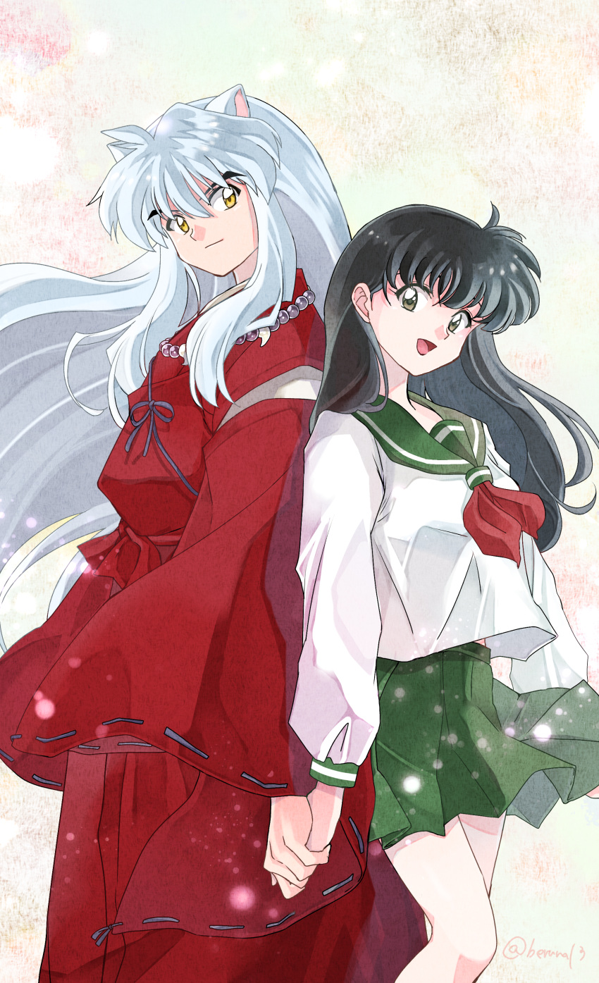 animal_ears higurashi_kagome inuko_(pixiv_6096383) inuyasha inuyasha_(character) seifuku