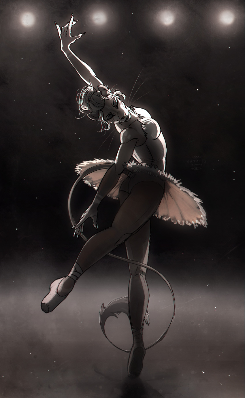 ballerina ballet bottomwear clothing dance_shoes dancewear en_pointe felid female footwear fur hi_res jasmin_(a1rheart) lion mammal natalie_de_corsair pantherine pointe_shoes shoes skirt solo tail_under_skirt tutu