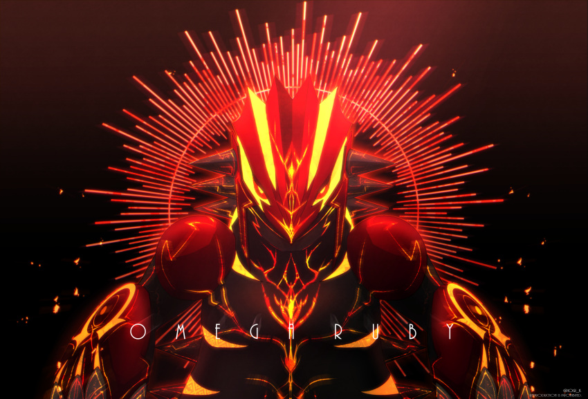 artist_name commentary copyright_name glowing_markings groudon highres iogi_(iogi_k) looking_at_viewer no_humans pokemon pokemon_(creature) primal_groudon red_eyes solo spikes