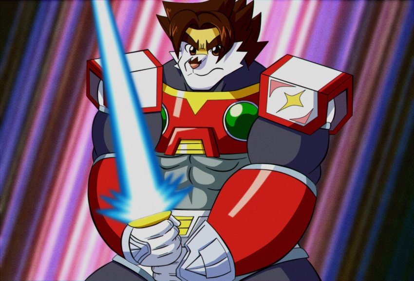 anime_eyes armor brown_hair capcom chesnaught energy_sword generation_6_pokemon hair light_sword looking_at_viewer male marcelo_solava mega_man_(series) mega_man_x_(series) melee_weapon nintendo pokemon pokemon_(species) red_armor solo sword weapon zero_(mega_man)