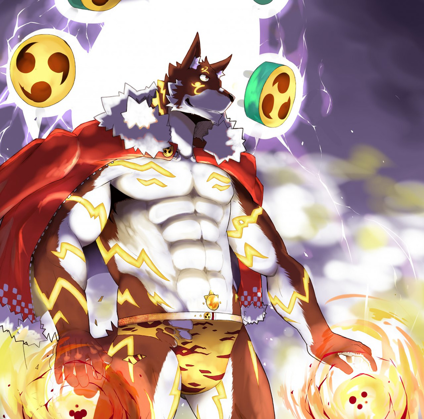 abs anthro biceps big_muscles canid canine canis cape clothed clothing fantasy fur hair hi_res magic male mammal markings muscular pecs solo tkfkd5362 topless undertaker warrior wolf