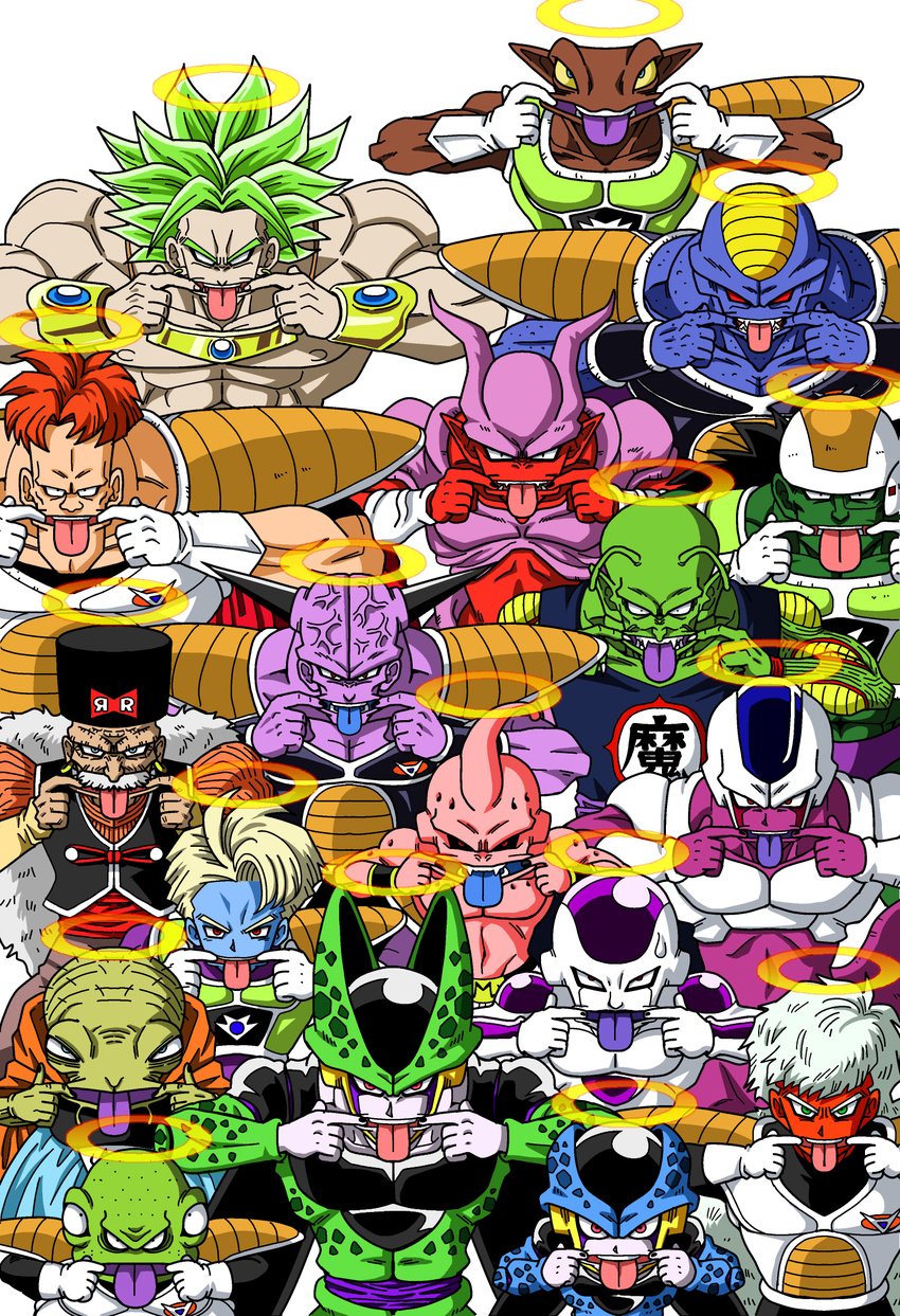 6+boys 90s absurdres alien android android_20 armor babidi black_hair broly brothers burter cape captain_ginyu cell_(dragon_ball) cell_junior cooler's_armored_squadron cooler_(dragon_ball) demon doore dr_gero dragon_ball dragon_ball_z evil fangs frieza ginyu_force guldo hat highres horns janemba jeice legendary_super_saiyan long_hair looking_at_viewer majin_buu multiple_boys muscle neiz perfect_cell piccolo_daimaou recoome salza shinomiya_akino slit_pupils smile standing super_saiyan team tongue_out upper_body