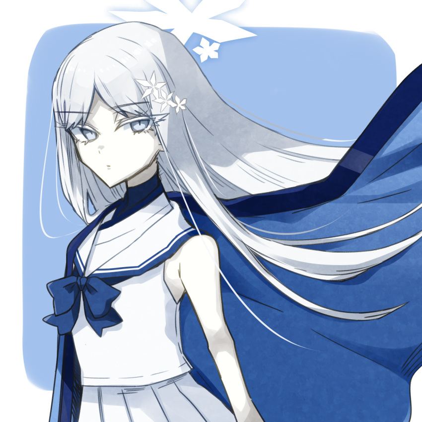 amatsuba8586 bare_shoulders blue_archive female grey_eyes grey_hair halo haori highres japanese_clothes nagusa_(blue_archive) sailor_collar skirt sleeveless solo white_sailor_collar white_skirt