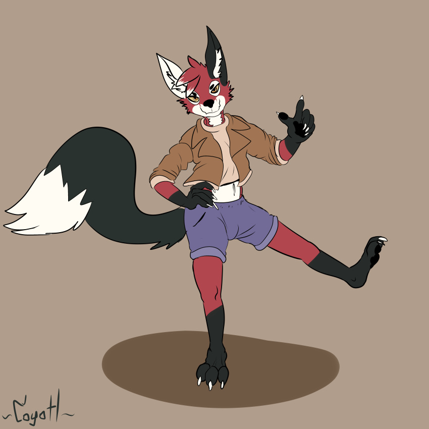 1:1 absurd_res anthro bottomwear clothing coyotl femboy generation_7_pokemon hi_res lycanroc male midnight_lycanroc nintendo pokemon pokemon_(species) shorts solo zerauskii