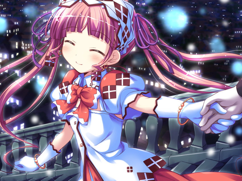 blush dress game_cg gloves ko~cha long_hair minette red_hair ribbons shukufuku_no_campanella twintails