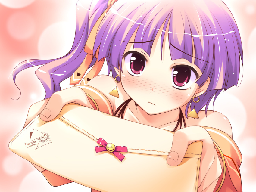 blush game_cg ko~cha purple_hair ribbons ritos_tortilla short_hair shukufuku_no_campanella violet_eyes