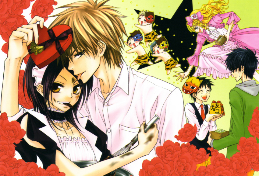 ayuzawa_misaki black_hair blonde_hair blush brown_hair chibi crying dress flowers glasses group hyoudou_aoi kaichou_wa_maid_sama kanou_soutarou kurosaki_ryuunosuke long_hair maid mask ribbons rose sarashina_ikuto scan shirakawa_naoya short_hair trap usui_takumi yukimura_shouichirou