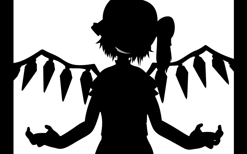 bad_apple flandre_scarlet monochrome silhouette touhou vampire wings