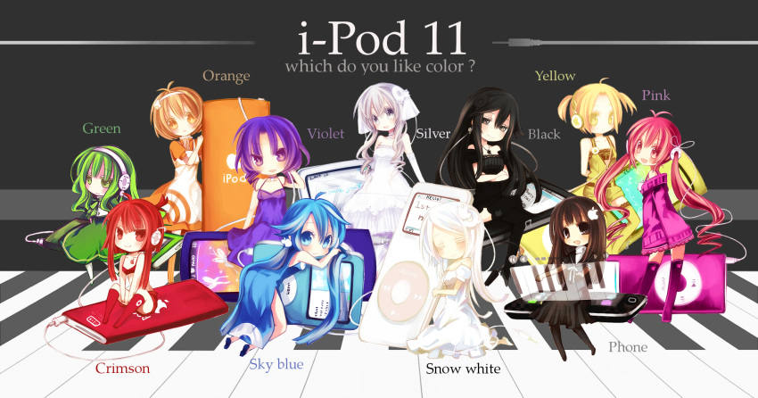 6+girls aruya_(flosrota) bad_id bad_pixiv_id copyright_request digital_media_player english_text engrish_text headphones highres ipod multiple_girls personification photoshop_(medium) ranguage