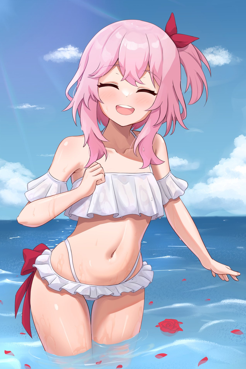 1girls bare_midriff bare_shoulders bare_thighs belly_button blush clear_sky closed_eyes closed_eyes cute exposed_shoulders exposed_torso flower frilled_bikini frilled_sleeves frilled_swimsuit frills fuckable happy happy_face innocent midriff navel nijisanji nijisanji_en petals petals_on_liquid pink_hair rose rose_(flower) rose_petals rosemi_lovelock sea side_ponytail smile smiling smiling_at_viewer solo solo_female solo_focus submerged_legs swimsuit swimwear telomere thigh_gap thighs tummy virtual_youtuber water wet wet_body wet_legs white_swimsuit