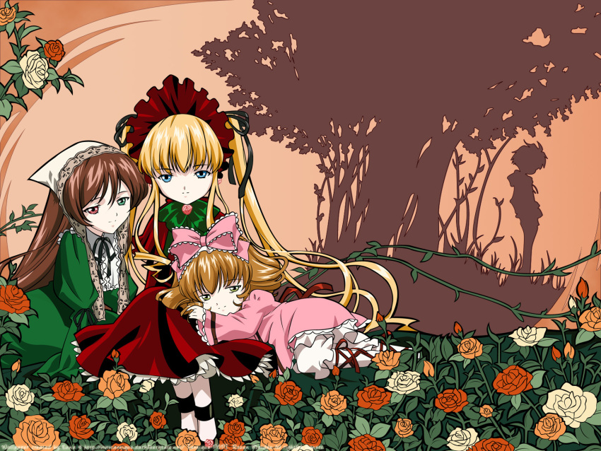 flowers hina_ichigo rozen_maiden sakurada_jun shinku silhouette suiseiseki