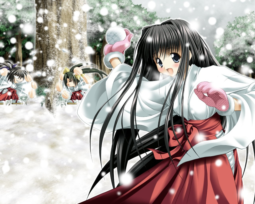 japanese_clothes miko mittens noritama snow