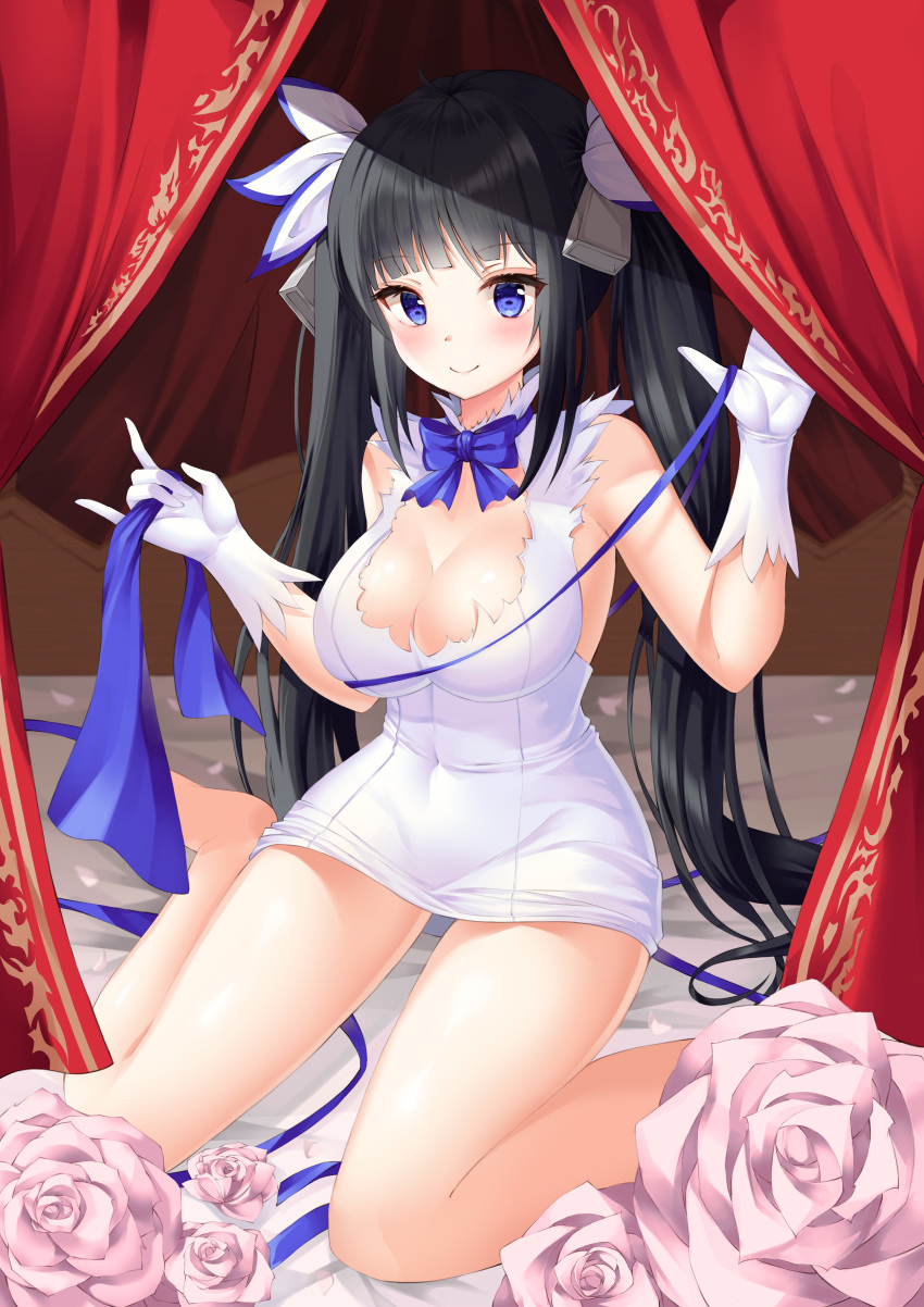 cleavage dress dungeon_ni_deai_wo_motomeru_no_wa_machigatteiru_darou_ka hestia_(dungeon) no_bra tagme