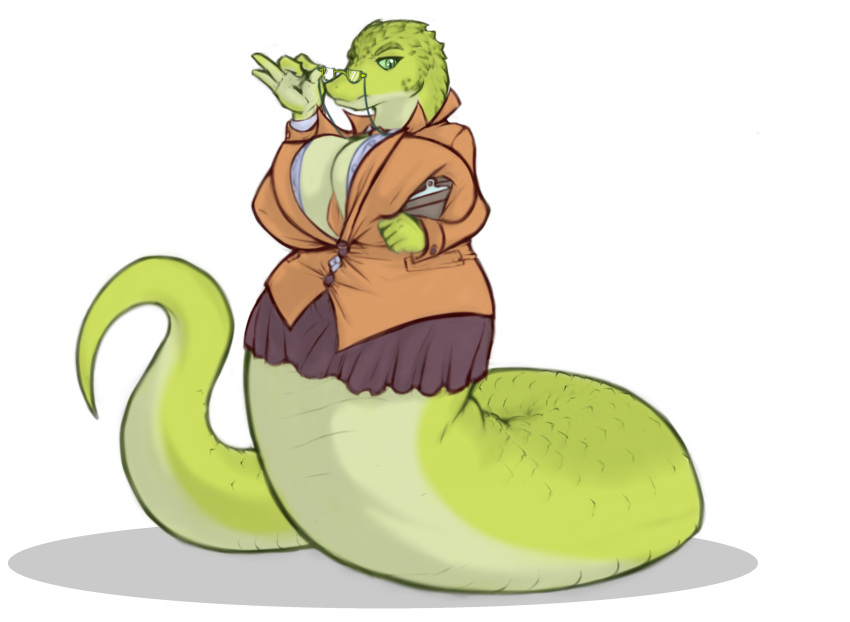 absurd_res alpha_channel apode big_breasts bottomwear breasts cleavage clothed clothing draconcopode female hi_res huge_breasts lamia legless naga non-mammal_breasts noodle_(disambiguation) reptile scalie serpentine skirt snake sosig split_form suit teacher