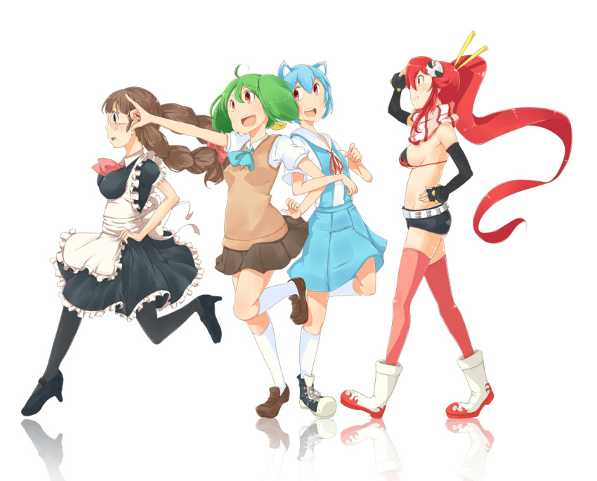 4girls ayanami_rei bad_id bad_pixiv_id character_request commentary_request macross macross_frontier multiple_girls neon_genesis_evangelion pantyhose photoshop_(medium) ranka_lee school_uniform tengen_toppa_gurren_lagann thighhighs yoko_littner zukaketawagase