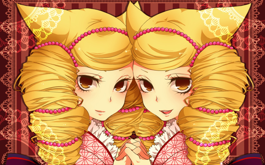 animal_ears blonde_hair bonbori brown_eyes houzuki otome_youkai_zakuro twins