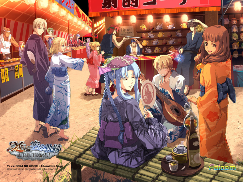 6+boys 6+girls agate_crosner anelace_elfead annotated brother_and_sister chester_stoddart company_name copyright_name cork_gun crossover crshe_(ys) dogi_(ys) eiyuu_densetsu elena_stoddart falcom festival geis_(ys) group_picture gun hair_over_shoulder japanese_clothes kevin_graham kimono long_hair low-tied_long_hair mishera_(ys) multiple_boys multiple_girls mustafa_(ys) official_art official_wallpaper olivert_reise_arnor renne_(eiyuu_densetsu) ries_argent rifle shooting_gallery siblings sora_no_kiseki tita_russell weapon ys ys_iii_wanderers_of_ys ys_vs_sora_no_kiseki_alternative_saga