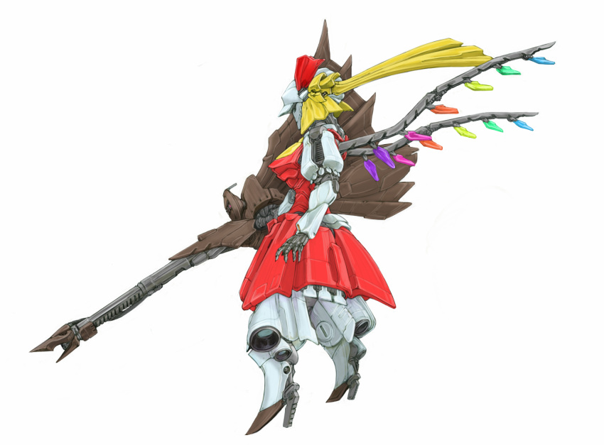 blonde_hair cervus commentary_request flandre_scarlet gun hat mecha mechanization no_humans robot side_ponytail solo touhou weapon wings