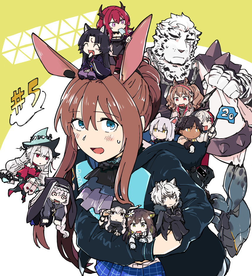 ^_^ absurd_res accessory amiya_(arknights) angelina_(arknights) animal_ears animal_humanoid anthro arknights armor bandage bangs black_cloak black_clothing black_dress black_headwear black_jacket black_necktie black_shirt black_suit black_topwear blonde_hair blue_clothing blue_headwear blush bodily_fluids braided_hair breasts brown_hair canid canid_humanoid chain_jewelry chain_necklace chibi cleavage cloak closed_eyes clothed clothing coat crossed_arms crossed_legs dark_body dark_skin dog_ears dress elysium_(arknights) eye_scar eyebrow_through_hair eyebrows facial_scar felid female flag flag_(object) flower flower_in_hair folinic_(arknights) food food_in_mouth formal frown fur-trimmed_coat fur_trim gloves gradient_hair green_background grey_eyes grey_hair habit hair hair_accessory handwear happy hat headband headgear headwear hi_res highlights_(coloring) holding_flag holding_object hood hood_lift hooded_cloak hooded_jacket horn horns_through_hood humanoid hypergryph jacket jewelry kitano_(terabecause) kneeling lagomorph lagomorph_humanoid leporid_humanoid light_smile long_hair looking_aside looking_at_another looking_at_viewer looking_down male mammal mammal_humanoid mountain_(arknights) mouse_ears mouth_closed multicolored_hair necklace necktie number_sign official_alternate_costume open_clothing open_coat open_mouth open_topwear pantherine parted_bangs parted_lips partially_clothed plant popsicle purple_eyes rabbit_ears rabbit_humanoid raised_hand red_clothing red_dress red_eyes red_hair saga_(arknights) scar scavenger_(arknights) seiza sharp_teeth shining_(arknights) shirt shoulder_armor silverash_(arknights) simple_background sitting sitting_on_another skadi_(arknights) smile specter_(arknights) speech_bubble spiked_armor spikes spiral_eyes spoken_number studio_montagne suit surtr_(arknights) sweat teeth thorns_(arknights) tiger topwear torn_cloak torn_clothing translucent translucent_hair twintails_(hairstyle) unimpressed upper_teeth waving_flag white_background white_clothing white_coat white_flower white_gloves white_handwear white_topwear yellow_eyes