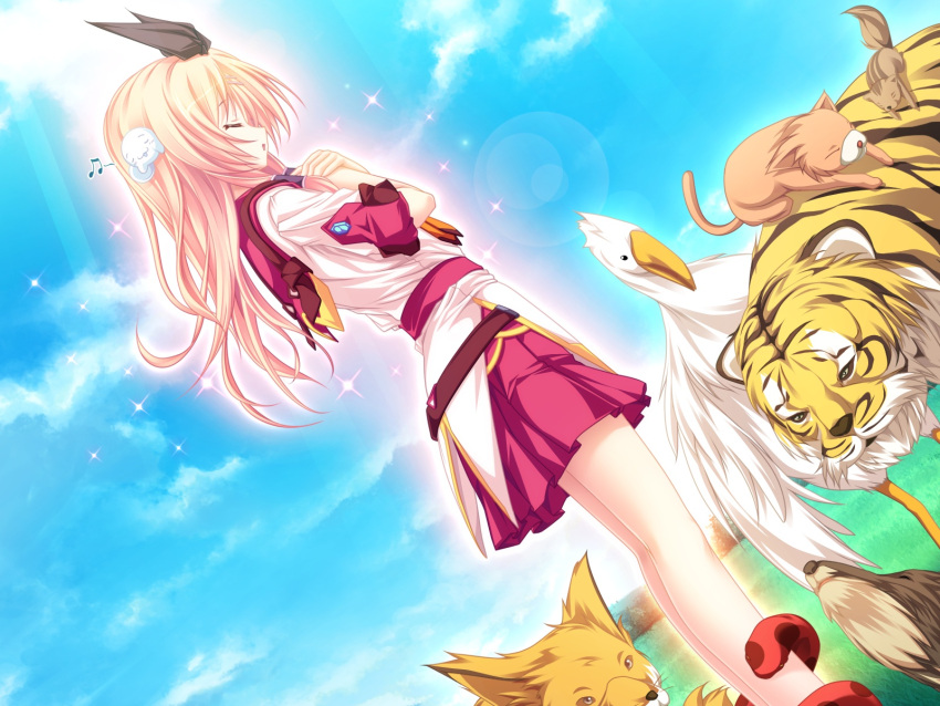 77 amane_ruru animal game_cg long_hair seifuku sky tiger