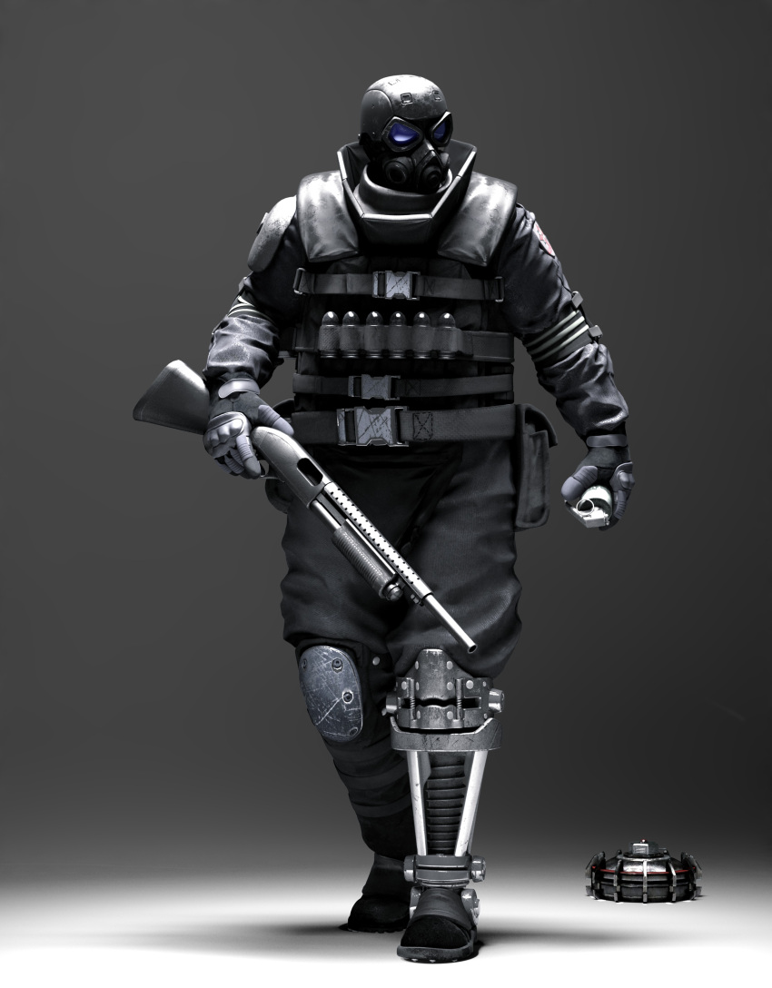 absurdres armor belt capcom explosive goggles grenade gun helmet highres knife mask official_art resident_evil resident_evil_operation_raccoon_city solo uniform walking weapon