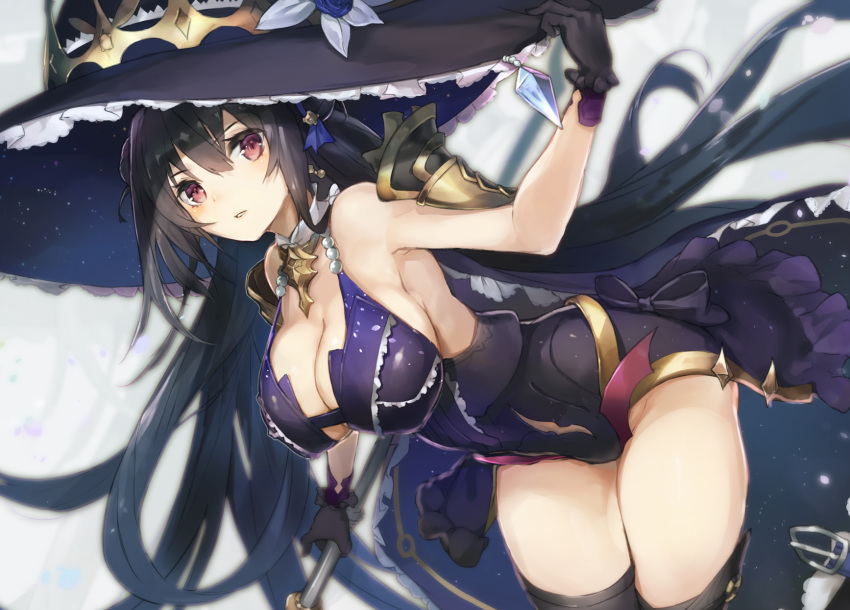 black_hair breasts cruel_gz gloves hat long_hair sennen_sensou_aigis tagme_(character) thighhighs