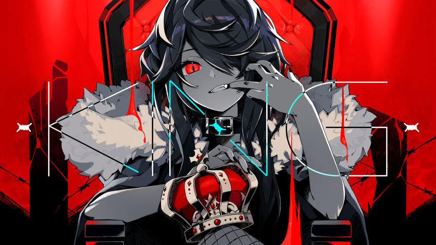 black_hair collar crown nou oerba_yun_fang original polychromatic red_eyes vocaloid