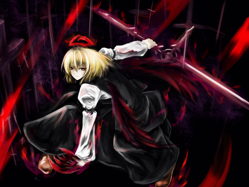 bad_id bad_pixiv_id blackwing_phoenix blazblue devoured_by_darkness ex-rumia female parody ragna_the_bloodedge rumia serious solo standing sword touhou weapon