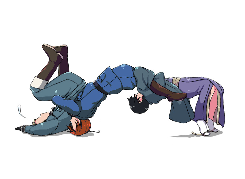 3boys axis_powers_hetalia commentary_request foruko_(kemonomo) german_suplex germany_(hetalia) gloves japan_(hetalia) male_focus multiple_boys northern_italy_(hetalia) photoshop_(medium) suplex teamwork