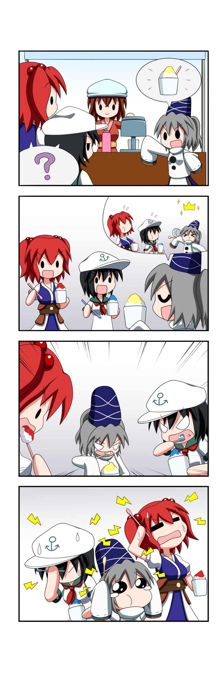 absurdres brain_freeze highres mononobe_no_futo murasa_minamitsu onozuka_komachi rakugaki-biyori touhou