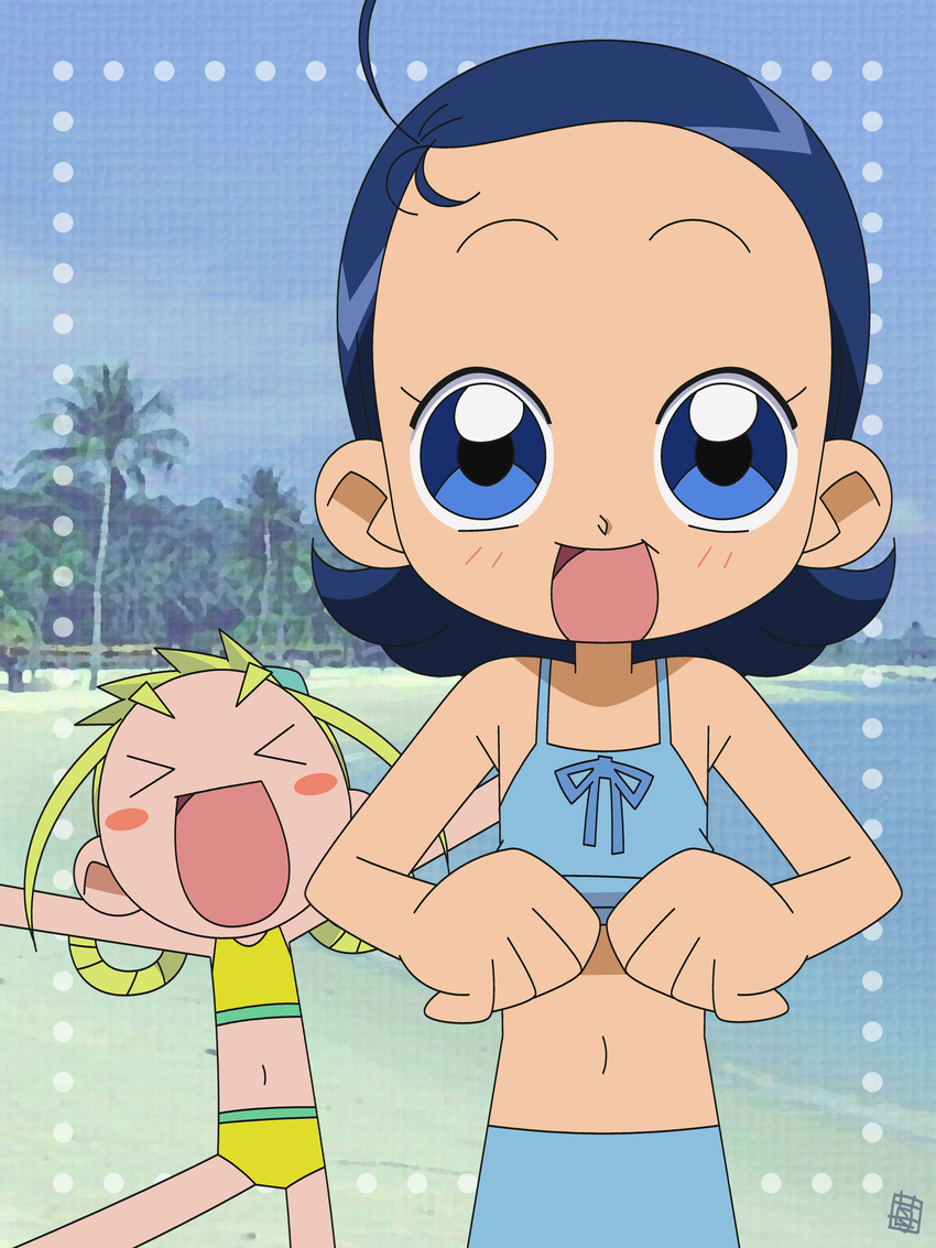 asuka_momoko blonde_hair blue_hair hatomugisan lolicon ojamajo_doremi senoo_aiko swimsuit