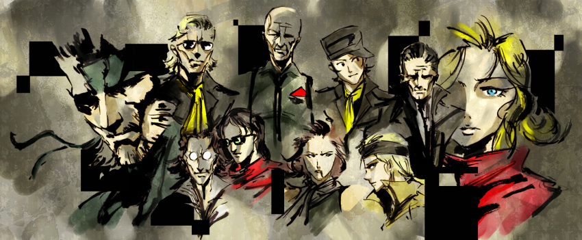 4girls 6+boys amanda_valenciano_libre bad_id bad_pixiv_id big_boss blonde_hair cecile_cosina_caminades chico_(metal_gear) expressionless hot_coldman huey_(metal_gear) ikuyoan kazuhira_miller long_hair looking_at_viewer metal_gear_(series) multiple_boys multiple_girls naked_snake paz_ortega_andrade photoshop_(medium) ramon_galvez_mena short_hair strangelove upper_body